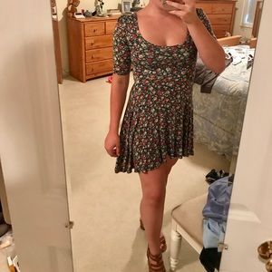 Assymetrical Floral Scoop Neck Dress